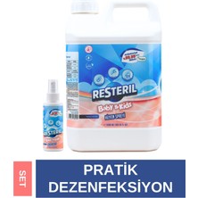 Resteril Bebek Dezenfektanı Alkolsüz Bebek Dezenfektan 5 Lt Saf Hipokloröz Baby Kids Oyun Matı Oyuncak Anaokulu Okul Hijyen Spreyi 100ml Set