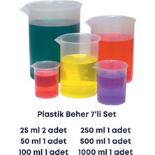Mr. Crowley Plastik Beher 7'li Set 2 Adet 25ML 1'er Adet, 50, 100, 250, 500, 1000 ml Kabartma Skala