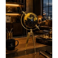 Sleep Nova Gold Siyah Metal Tripod Ayaklı Dekoratif Dünya Küresi