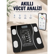 Akıllı Vücut Analiz Baskülü Bluetooth Bağlantılı 4 Sensörlü LCD Ekranlı Dijital Tartı - Lisinya