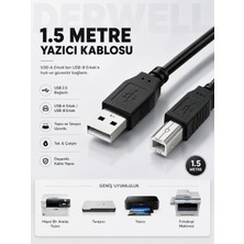 Derwell Yeni 2026 1.5 Metre Yazıcı Kablosu - Mıdı Org Ses Kartı Dj Ekipman Tarayıcı Bağlantı Kablosu; Pc Laptop Uyumlu Kayıpsız Sinyal Iletim Saf Bakır Siyah Kare Uçlu Jak Dayanıklı Veri