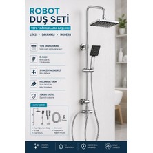 Robot Duş Seti Tepe Duş Başlıklı Yağmurlama Kare El Duşlu 3 Yollu Krom Duş Sistemi