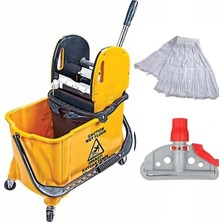 St. Morritz Hünerli Çift Kovalı Paspas Arabası Islak Mop ve Apara