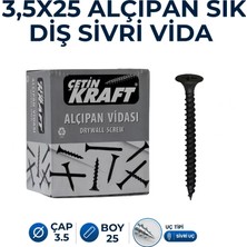 Çetin Kraft Sık Dişli Sivri Uçlu Tam Diş Alçıpan Vidası (Mangan Fosfat) 3,5X25 1000 Adetli Kutu Koli