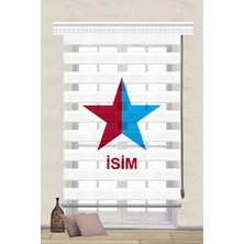 Serir Home Bordo Mavi Yıldız Baskılı Müşteriye Özel Isim Dijital Baskılı Zebra Perde Genç Çocuk Odası