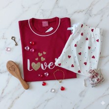 Tarık Kalp Desenli Kız Çocuk Pijama Takımı Kırmızı - 7-8 Yaş