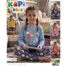 Kapi Kids Kız Çocuk Pijama Takımı Mavi Şemsiye Desenli Interlok | Kapı Kıds 5-6 Yaş