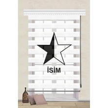 Serir Home Siyah Beyaz Yıldız Baskılı Müşteriye Özel Isim Dijital Baskılı Zebra Perde Genç Çocuk Odası