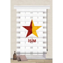 Serir Home Sarı Kırmızı Yıldız Baskılı Müşteriye Özel Isim Dijital Baskılı Zebra Perde Genç Çocuk Odası