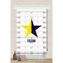 Serir Home Sarı Lacivert Yıldız Baskılı Müşteriye Özel Isim Dijital Baskılı Zebra Perde Genç Çocuk Odası