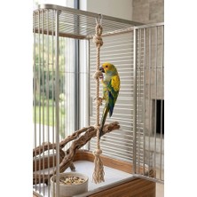 Mivra Pets Papağan Stres Ipi 80 cm 10MM Kalın Jüt Halat Tırmanma Oyuncağı Karabinalı Doğal Kuş Oyuncağı