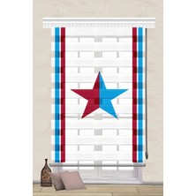 Serir Home Bordo Mavi Yıldız Baskılı  Dijital Baskılı Zebra Perde Genç Çocuk Odası