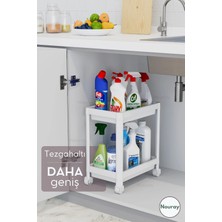 St. Morritz 2 Katlı Tekerlekli Düzenleyici Deterjanlık Mutfak , Banyo Rafı, Dolap , Tezgah , Evye Altı Beyaz