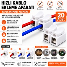 Atx Yaylı Basmalı Kablo Birleştirme Klemensi Vidasız 20 Adet Hızlı Kablo Ekleme Aparatı