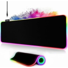 Nacario Owege Oyun Fare Altlığı Xxl 800 x 300 mm Rgb Fare Altlığı, Büyük, 14 Aydınlatma Modu, 7 LED Renk, Dikişli Kenarlar, Su Geçirmez, Kaymaz, Hassasiyeti Artırır, Komple Siyah
