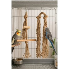 Mivra Pets Kuş Oyuncağı 2'li Set Doğal Jüt ve Ahşap Papağan Tüneği ve Parçalama Oyuncağı