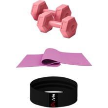 Alvin Spor 6 mm Pilates Minderi + 2 Adet 1 kg Dambıl + Pamuklu A Kalite Squat Bandı Fitness Egzersiz Seti