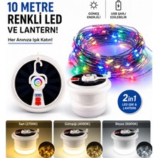 Gaman YX-669 Makara Sistem Ip LED - Fener / Güneş Enerjili Şarjlı Işık Kamp Lambası - Taşınabilir 10 mt LED Işık Rgb + Günışğı Renk