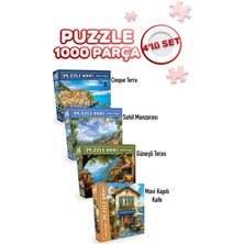St. Morritz 4 Adet 1000 Parça Puzzle -Cınque Terre ve ve Sahil Manzarası ve Mavi Kapılı Kafe ve Güneşli Teras