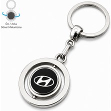 SAVEK Döner Mekanizmalı Hyundai Oto Anahtarlık, Boyut 9cm x 3.5cm, Çift Yönlü Logo, Hediyelik Araba Aksesuar Spin Anahtarlık