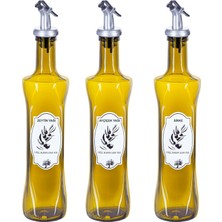 Nacario Promosyonca 3 Adet Cam Yağdanlık, Zeytin Yağı, Ayçiçek Yağı ve Sirke Etiketli, 3 Adet Tıpalı