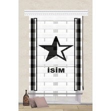 Serir Home Siyah Beyaz Yıldız Baskılı Müşteriye Özel Isimli Isim Yazdırılabilir Dijital Baskılı Zebra Perde Genç Çocuk Odası