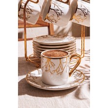 Perotti Hayat Ağacı 6 Kişilik 13 Parça Standlı Kahve Fincan Takımı New Bonechina Porselen