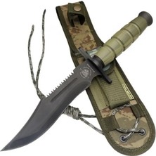 Zamerya 0698 Haki Komando Bıçağı 30CM -  Testere Detaylı, Oluklu, Kılıflı