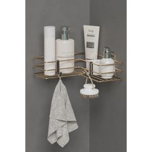 St. Morritz Yapışkanlı Duvar Düzenleyici Organizer Banyo Köşeliği Köşe Rafı Duş Şampuanlık Raf Gold Metal