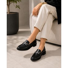 Zenora Shoes Kadın Loafer Makosen Casual Tokalı Günlük Siyah Cilt Ayakkabı