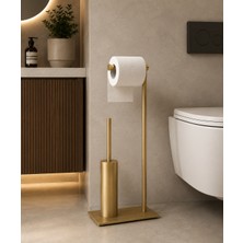 Titanium Design Mat Gold Pirinç Slim Lüx Ayaklı Set (Wc Fırçalık ve Kağıtlık)