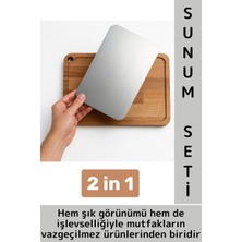 St. Morritz Dayanıklı Mutfak Kesme Sunum Çok Amaçlı Şık Ahşap Çelik Çıkarılabilir Kesme Tahtası Sunum Set 2 In 1