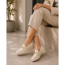 Zenora Shoes Kadın Loafer Makosen Casual Tokalı Günlük Bej Ayakkabı
