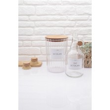 St. Morritz Ahşap Kapaklı Oval Çizgili Deterjan Kavanozu 2200ML-SIVI Deterjan Şişesi 1000ML