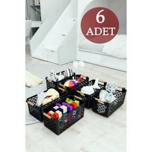 St. Morritz 6 Adet Ahşap Saplı Görünüm Siyah Renk Plastik Mutfak | Banyo | Eşya Organizer Sepet Düzenleyici Set
