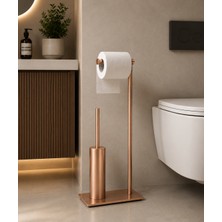 Rose Gold Pirinç Slim Lüx Ayaklı Set (Wc Fırçalık ve Kağıtlık)