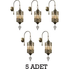 Otantik Aplik 5 Adet Osmanlı Motifli Bal Camlı Duvar Lambası Aplik