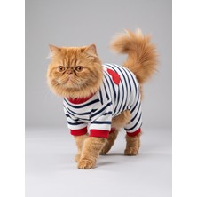 Kemique Mon Amour Çizgili Kedi Tulumu | Pamuklu Penye Kedi Kıyafeti | Küçük Irklar Için | Tüy Dökülmesini Azaltır