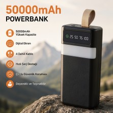 **50000MAH Güneş Enerjili Powerbank 20W Pd Hızlı Şarj, 4 Dahili Kablo, Dijital Ekran, Solar Panel, Usb-C, Micro Usb, Usb-A, Lightning, Taşınabilir Şarj Cihazı, Kamp, Seyahat, Outdoor**