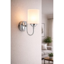 Krom Minimal Modern Tasarım Salon Mutfak Yatak Odası Odası Metal Krom Renk Beyaz Camlı Duvar Aplik