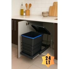 St. Morritz Cassone 24 Litre Dolap Içi Teleskopik Raylı Antrasit Çöp Kovası, Minimum Kapak Genişliği 40 cm