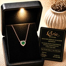 Eva's Jewellery Diamonds Kalp Zümrüt Kolye Işıklı Hediye Kutulu ve Mücevher Sertifikalı, 925 Ayar Gümüş 18 Ayar Gerçek Altın Kaplama