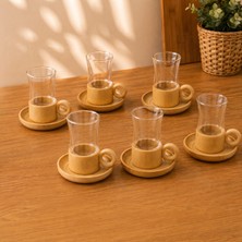 Atalier Coco 12 Parça Çay Seti - Bambu Bardak Altığı - Çift Cidarlı Cam - 150 ml