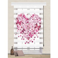 Serir Home Pembe Kalp Baskılı Müşteriye Özel Isimli Isim Yazdırılabilir Dijital Baskılı Zebra Perde Genç Çocuk Odası Mutfak Perdesi