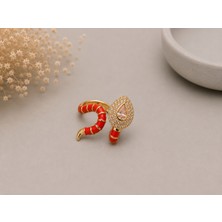 Semtim Kuyumculuk Sertifikalı 316L Çelik Kırmızı Yılan Figürlü Damla Taşlı Premium Altın Kaplama Kadın Yüzük
