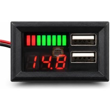 Meon Robotik Otomasyon Akü Göstergesi 12 V Voltmetreli Çift USB Soketli Kapasite Ekranı