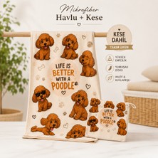 Poodle Joy Köpek Kurulama Havlusu ve Kese Seti 50 x 100 cm Mikrofiber Hızlı Kuruyan