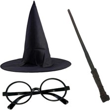 Zenviaa Harry Potter Siyah Şapkası Harry Potter Gözlüğü Harry Potter Asası 3 Lü Set Zenviaac
