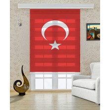 Serir Home  Kırmızı Beyaz Bayrak Türk Bayrağı Dijital Baskılı Zebra Perde Genç Çocuk Odası Ofis Okul Perdesi
