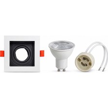 Efe Elektrik Kare Beyaz Siyah Çerçeveli Oynar Başlıklı Sıva Altı Spot Kasa Seti (GU10 Duy + LED Ampul Dahil)